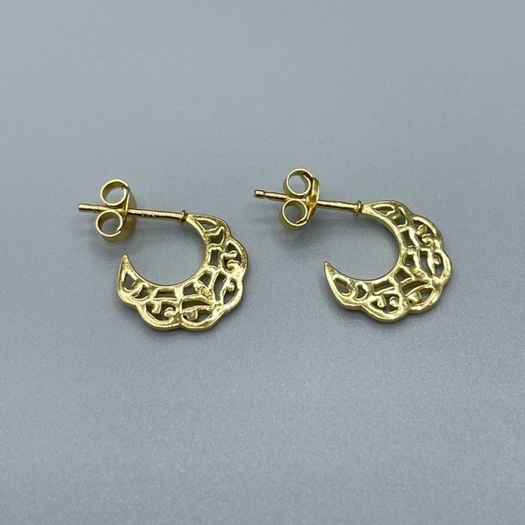 14k Gold Crescent Moon Half Hoops 925 Sterling Silver - Picture 4 of 7